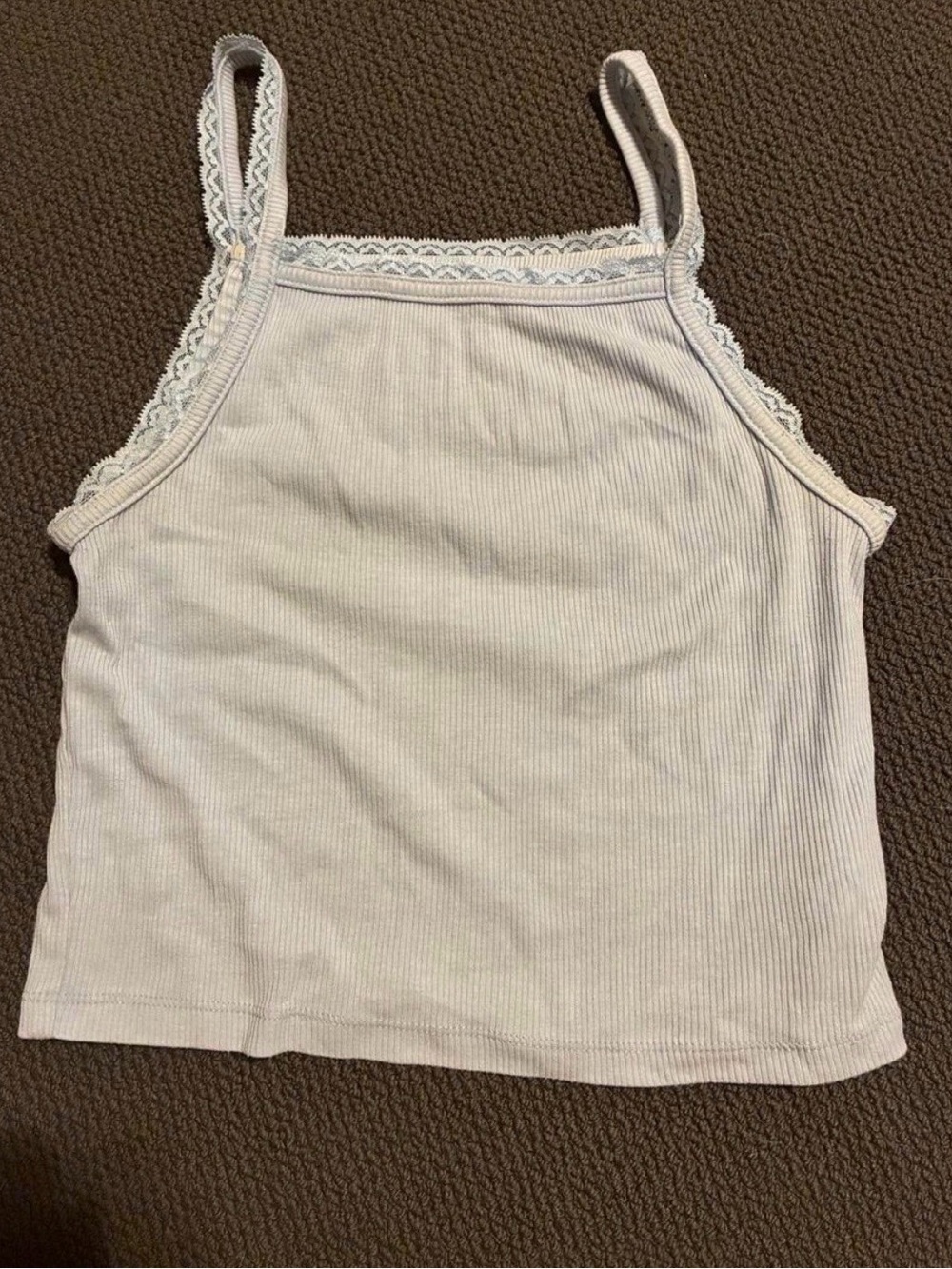 American Eagle Outfitters Ribbed Lace-Trim Cami - Light Cream